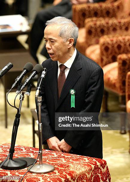 Tokyo Electric Power Co President Naomi Hirose responds to questions at the Lower House Budget Committee at the diet building on February 12, 2013 in...