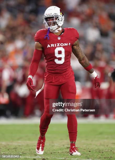 Linebacker Isaiah Simmons of the Arizona Cardinals in action during the NFL game at State Farm Stadium on August 11, 2023 in Glendale, Arizona. The...