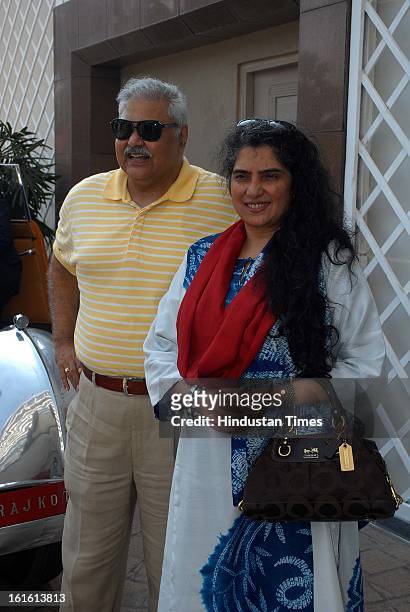 Indian actor Satish Shah with his wife Ridhima during Third Cartier Travel With Style Concours D’Elegance Vintage car show at 2013 Taj Lands End on...