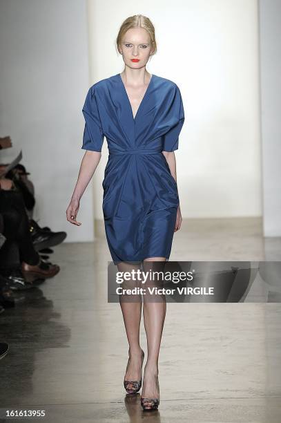 Model walks the runway at the Costello Tagliapietra Ready to Wear Fall/Winter 2013-2014 fashion show during MADE Fashion Week at Milk Studios on...