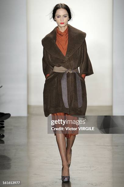 Model walks the runway at the Costello Tagliapietra Ready to Wear Fall/Winter 2013-2014 fashion show during MADE Fashion Week at Milk Studios on...