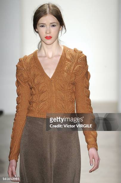 Model walks the runway at the Costello Tagliapietra Ready to Wear Fall/Winter 2013-2014 fashion show during MADE Fashion Week at Milk Studios on...