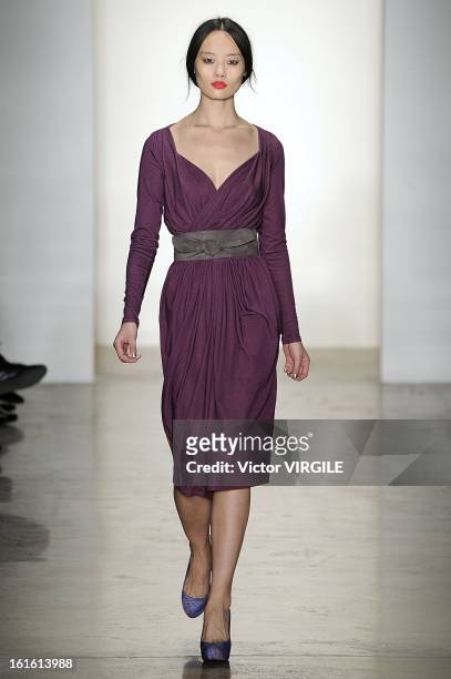 Model walks the runway at the Costello Tagliapietra Ready to Wear Fall/Winter 2013-2014 fashion show during MADE Fashion Week at Milk Studios on...
