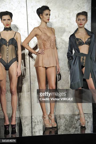 Model poses during the La Perla fall 2013 presentation during Mercedes-Benz Fashion Week at The Gallery at The Dream Downtown Hotel on February 7,...