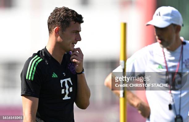 Bayern Munich's French defender Benjamin Pavard attends a public training session at the club's grounds in Munich, southern Germany, on August 22,...