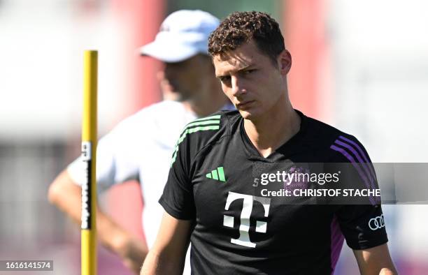 Bayern Munich's French defender Benjamin Pavard attends a public training session at the club's grounds in Munich, southern Germany, on August 22,...