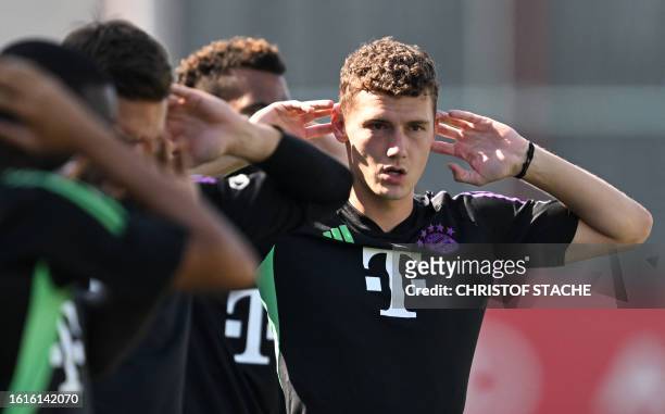 Bayern Munich's French defender Benjamin Pavard attends a public training session at the club's grounds in Munich, southern Germany, on August 22,...