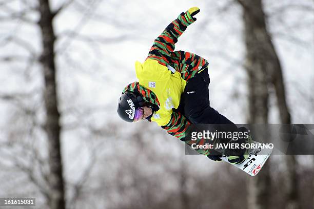 Luke Mitrani competes in a Half-Pipe qualifying during the Snowboarding World Cup Test Event at Snowboard and Free Style Center in Rosa Khutor near...