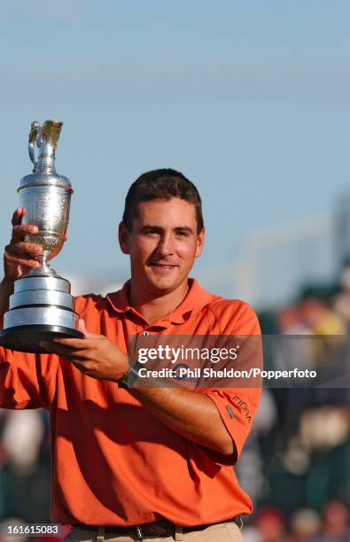 American golfer Ben Curtis with the trophy after winning the British Open Golf Championship held at the Royal St George's Golf Club in Sandwich,...