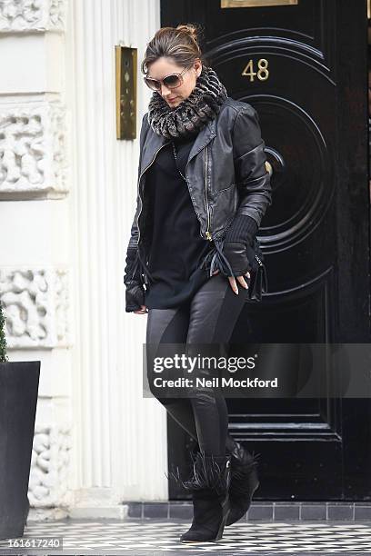 Kelly Brook seen leaving her house and going shopping at Vivienne Westwood on February 13, 2013 in London, England.