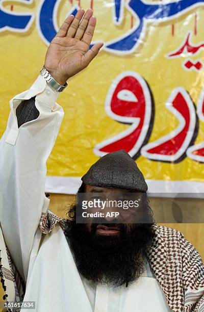 United Jihad Council and Hizb-ul-Mujahideen Chief Syed Salahuddin addresses a conference to pay tribute to Kashmiri separatist Mohammed Afzal Guru,...