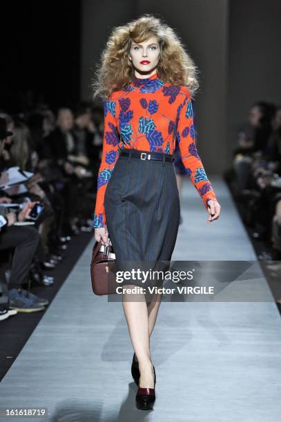 Model walks the runway at the Marc By Marc Jacobs Ready to Wear Fall/Winter 2013-2014 fashion show during Mercedes-Benz Fashion Week at The Theatre...