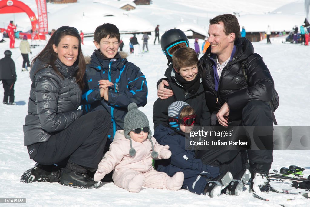 Prince Joachim And Princess Marie Of Denmark Pose With Their Children In Villars-Sur-Ollon