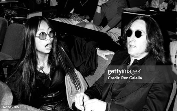 Musicians John Lennon and May Pang attending "Sgt. Pepper's Lonely Hearts Club Band On the Road" on November 17, 1974 at the Beacon Theater in New...