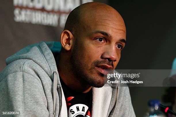 Cyrille Diabate interacts with media during a UFC press conference on February 13, 2013 at Hooks Gym in London, England.