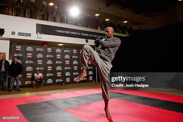 Cyrille Diabate conducts an open training session for media on February 13, 2013 at Hooks Gym in London, England.