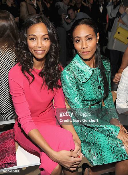 Zoe Saldana and Jada Pinkett Smith attend Michael Kors during Fall 2013 Mercedes-Benz Fashion Week at The Theatre at Lincoln Center on February 13,...