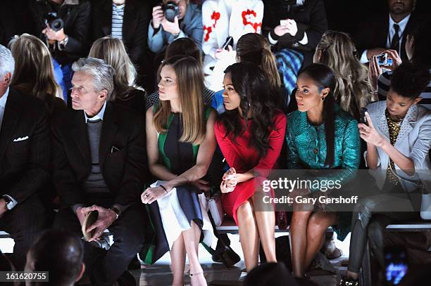 Michael Douglas, Hilary Swank, Zoe Saldana, Jada Pinkett Smith and Willow Smith attend Michael Kors during Fall 2013 Mercedes-Benz Fashion Week at...