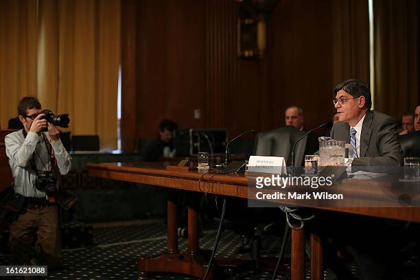 Treasury Secretary nominee Jack Lew speaks during his confirmation hearing before the Senate Finance Committee, February 13, 2013 in Washington, DC....