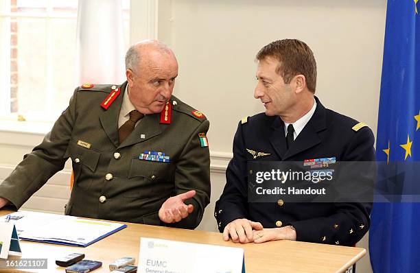 In this handout photo provided by the Dept of the Taoiseach, Ireland's , Brig Gen Gerald Ahern ETUM SOMALIA and General Patrick de Rousiers, EUMC at...