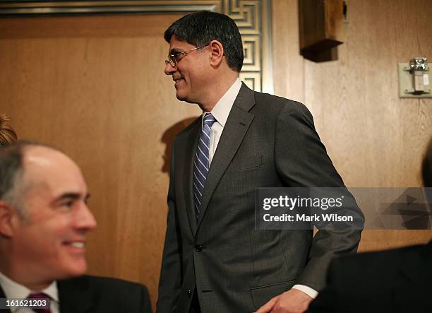 Treasury Secretary nominee Jack Lew arrives at his confirmation hearing before the Senate Finance Committee, February 13, 2013 in Washington, DC. If...