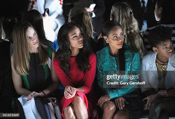 Hilary Swank, Zoe Saladana, Jada Pinkett Smith and Willow Smith attend Michael Kors during Fall 2013 Mercedes-Benz Fashion Week at The Theatre at...