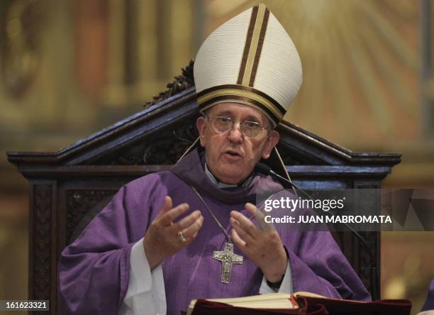 Argentine Archbishop Jorge Bergoglio speaks during a mass for Ash Wednesday, opening Lent, the forty-day period of abstinence and deprivation for the...