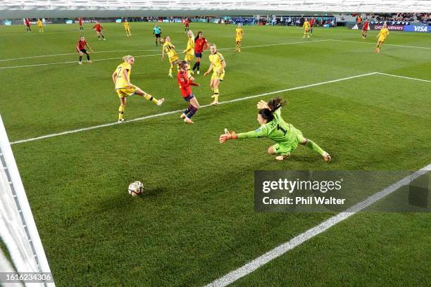 Salma Paralluelo of Spain scores her team's first goal past Zecira Musovic of Sweden during the FIFA Women's World Cup Australia & New Zealand 2023...