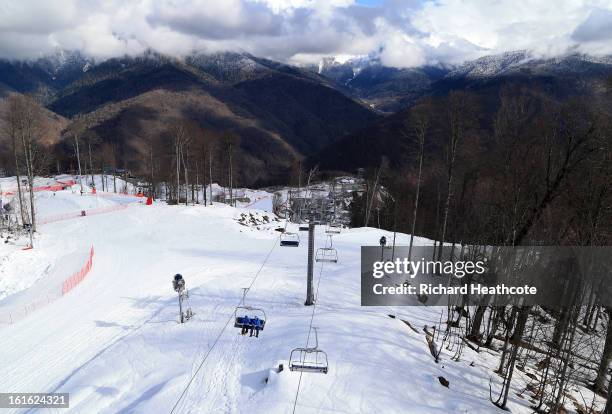 General view of some of the ski slopes at the Rosa Khutor Alpine Ski Resort in Krasnaya Polyana on February 13, 2013 in Sochi, Russia. Sochi is...