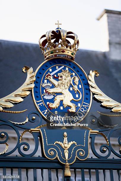 The national motto or slogan of the royal family of Orange-Nassau of The Netherlands with the wording Je Maintiendrai decorates the gate of the...