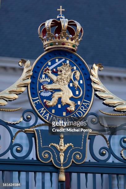 The national motto or slogan of the royal family of Orange-Nassau of The Netherlands with the wording Je Maintiendrai decorates the gate of the...