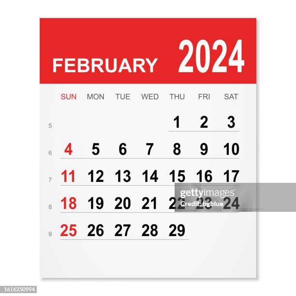 february 2024 calendar - post it note white background stock illustrations