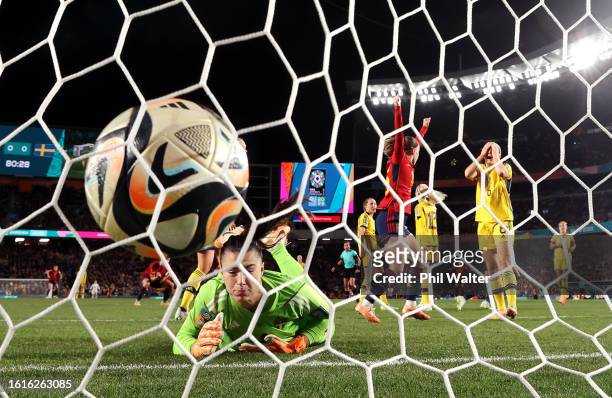 Zecira Musovic of Sweden shows dejection as Salma Paralluelo of Spain scores her team's first goal during the FIFA Women's World Cup Australia & New...