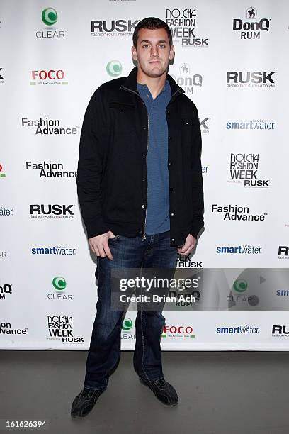 Professional football player Steve Maneri attends Nolcha Fashion Week New York 2013 presented by RUSK at Pier 59 Studios on February 13, 2013 in New...