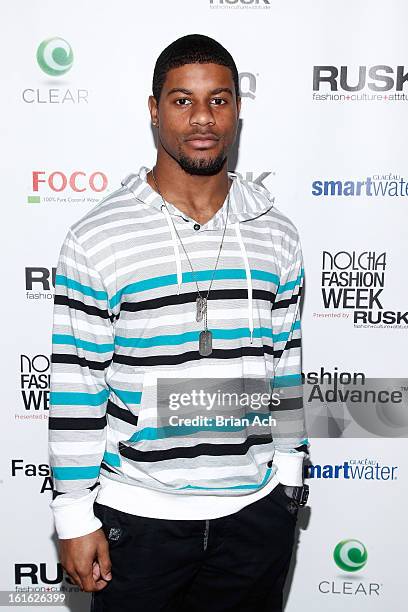 Professional football player Robert McClain attends Nolcha Fashion Week New York 2013 presented by RUSK at Pier 59 Studios on February 13, 2013 in...