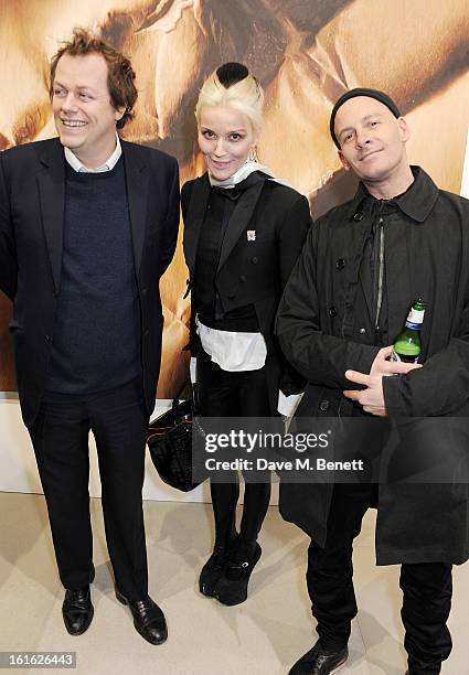 Tom Parker Bowles, Daphne Guinness and Paul Rowe attend a private view of 'Mat Collishaw: This Is Not An Exit' at Blaine/Southern Gallery on February...