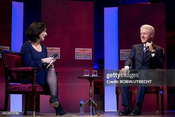 Former US president Bill Clinton is interviewed by dutch former green party leader Femke Halsema during the Goed Geld Gala , organized by a Dutch...