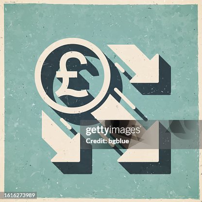 Pound decrease. Icon in retro vintage style - Old textured paper Pound decrease. Icon in retro vintage style - Old textured paper