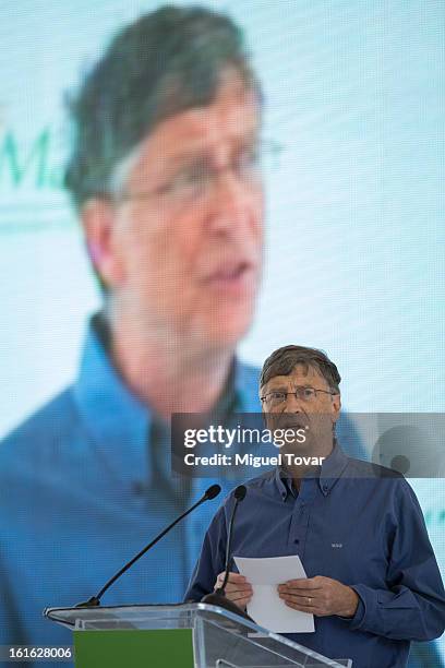 Bill Gates during a press conference at the CIMMYT on February 13, 2013 in Texcoco, Mexico. Gates and Slim announce a collaboration of their...