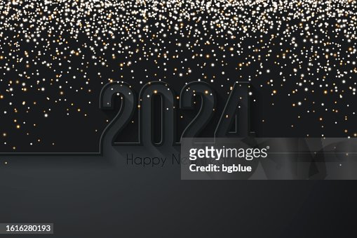 Happy New Year 2024 With Gold Glitter Black Background High-Res Vector ...