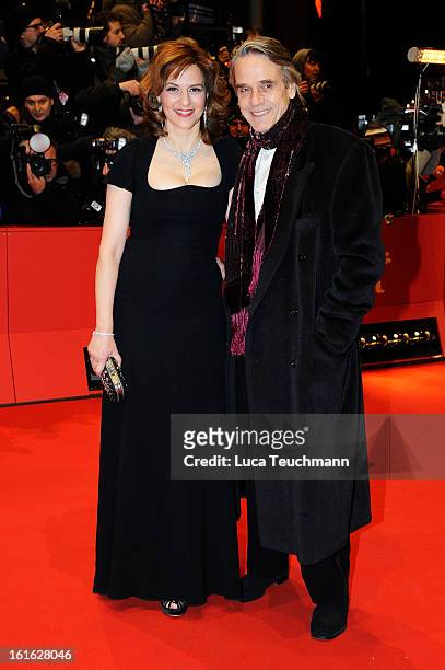 Actors Jeremy Irons and Martina Gedeck attend the 'Night Train to Lisbon' Premiere during the 63rd Berlinale International Film Festival at the...