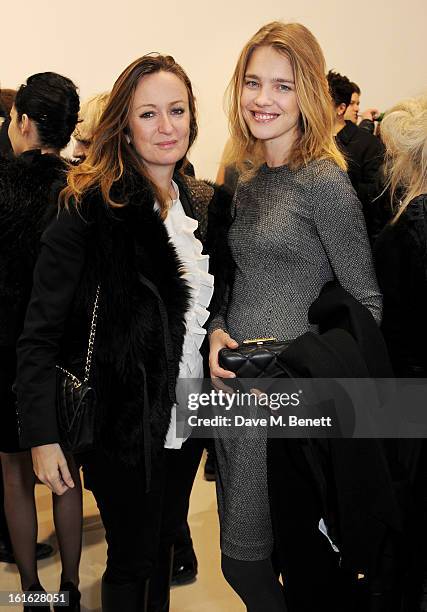 Lucy Yeomans and Natalia Vodianova attend a private view of 'Mat Collishaw: This Is Not An Exit' at Blaine/Southern Gallery on February 13, 2013 in...