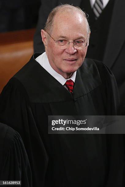 Supreme Court Associate Justice Anthony Kennedy attends U.S. President Barack Obama's State of the Union speech before a joint session of Congress at...