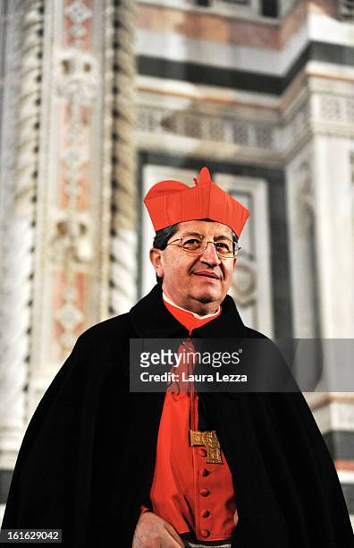 The Archbishop of Florence Giuseppe Betori smiles outside the Cathedral after celebrating Ash Wednesday Mass in the Duomo of Santa Maria del Fiore on...
