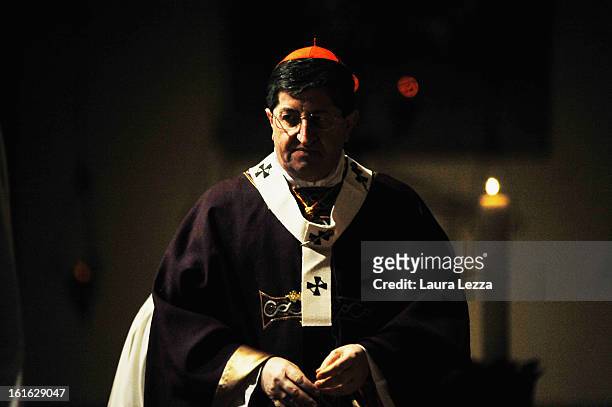The Archbishop of Florence Giuseppe Betori celebrates Ash Wednesday Mass in the Duomo of Santa Maria del Fiore on February 13, 2013 in Florence,...