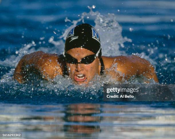 Amanda Beard from the United States swims the butterfly stroke in the Women's 200 Metre Individual Medley competition during the Janet Evans...