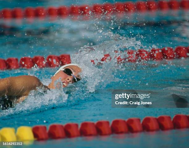 Janet Evans from the United States swimming in the Women's 800 Metre Freestlye competition on 6th July 1995 at the University of Southern California...