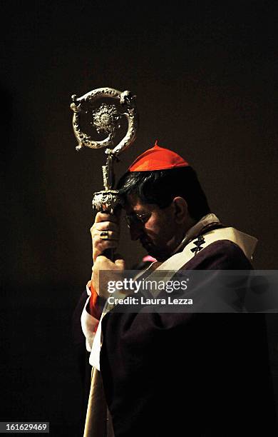 The Archbishop of Florence Giuseppe Betori celebrates Ash Wednesday Mass in the Duomo of Santa Maria del Fiore on February 13, 2013 in Florence,...