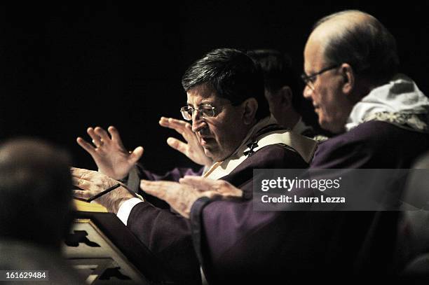 The Archbishop of Florence Giuseppe Betori celebrates Ash Wednesday Mass in the Duomo of Santa Maria del Fiore on February 13, 2013 in Florence,...