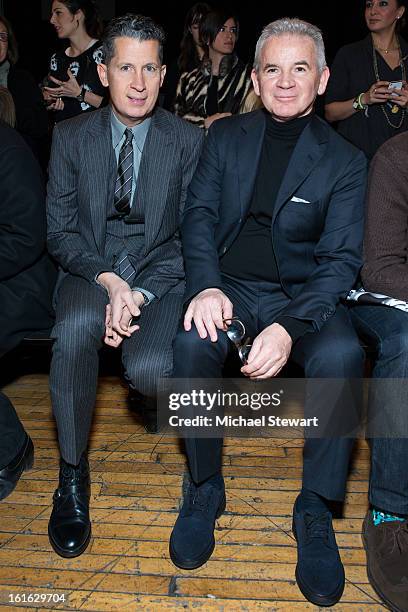 Editor of W magazine Stefano Tonchi and Massimo Ferretti attend Philosophy By Natalie Ratabesi during Fall 2013 Mercedes-Benz Fashion Week on...